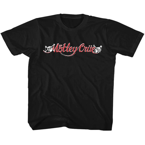Motley Crue-Red And White Logo-Black Youth S/S T-Shirt (7-8) - Black