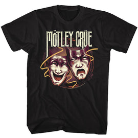 Motley Crue-Drama Masks-Black Adult S/S T-Shirt - Black