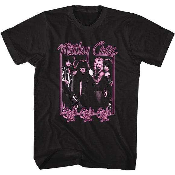 Motley Crue-Girls Girls Girls Neon-Black Adult S/S T-Shirt - Black