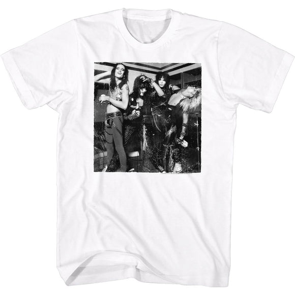 Motley Crue-Bw Band Pic-White Adult S/S T-Shirt - White