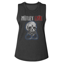 Motley Crue-Skull And Cuffs-Charcoal Ladies Muscle Tank-S - Charcoal