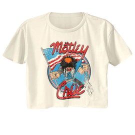 Motley Crue-Motley Crue Allister With Us Flag-Natural Ladies S/S Festival Cali Crop-S - Natural