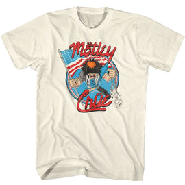 Motley Crue-Motley Crue Allister With Us Flag-Natural Adult S/S T-Shirt - Natural
