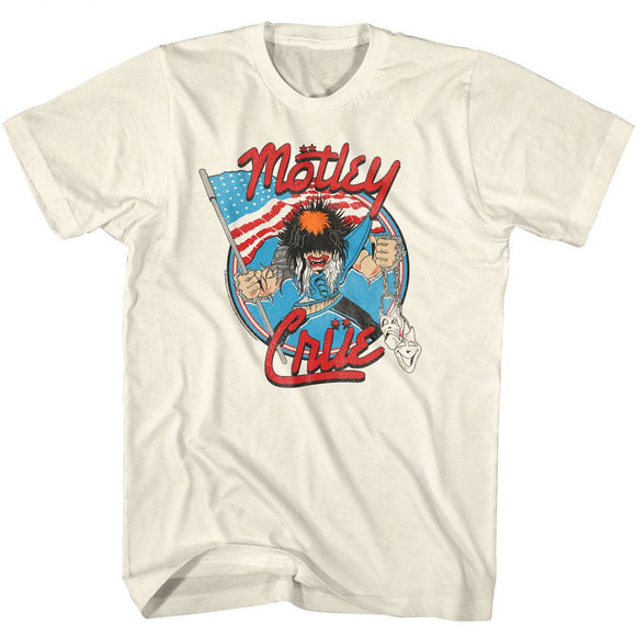 Motley Crue-Motley Crue Allister With Us Flag-Natural Adult S/S T-Shirt - Natural