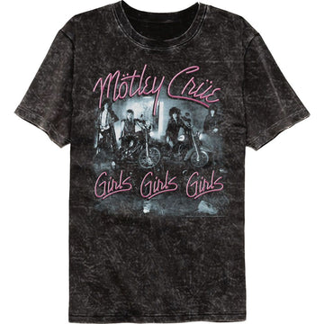 Motley Crue-Motley Crue Girls Girls Girls-Mineral Wash Black Adult S/S T-Shirt - Black