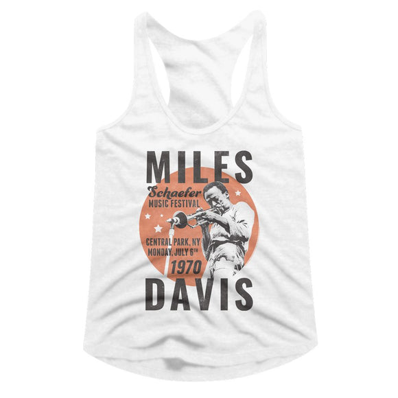 Miles Davis-Miles Davis 1970 Circle-White Ladies Slimfit Racerback-S - White