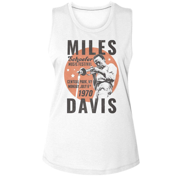 Miles Davis-Miles Davis 1970 Circle-White Ladies Muscle Tank S - White