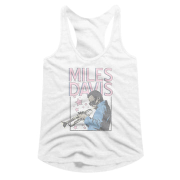 Miles Davis-Miles Davis Stars And Rectangle-White Ladies Slimfit Racerback-S - White
