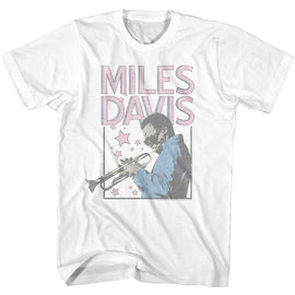 Miles Davis-Miles Davis Stars And Rectangle-White Adult S/S T-Shirt - White
