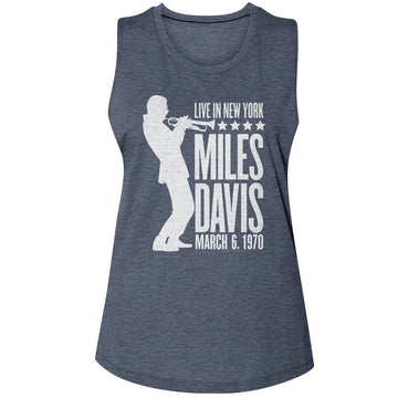 Miles Davis-Miles Davis Silhouette-Antique Denim Ladies Muscle Tank-S - Antique Denim