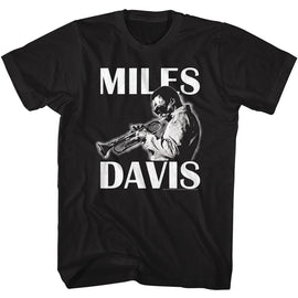 Miles Davis-Miles Davis Playing The Trumpet-Black Adult S/S T-Shirt S - Black