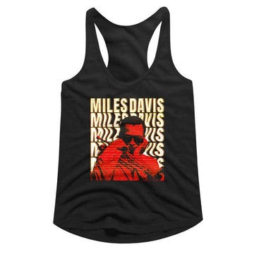 Miles Davis-Miles Davis Warped Text-Black Ladies Slimfit Racerback-S - Black