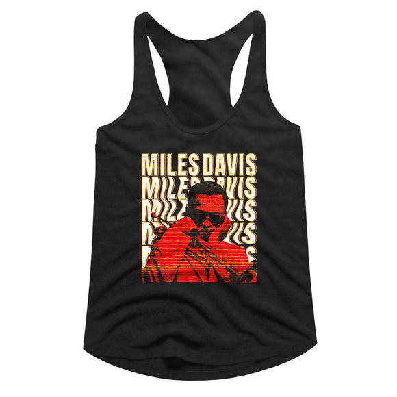 Miles Davis-Miles Davis Warped Text-Black Ladies Slimfit Racerback-S - Black