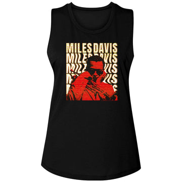 Miles Davis-Miles Davis Warped Text-Black Ladies Muscle Tank-S - Black