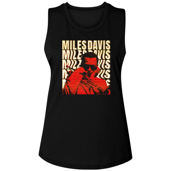Miles Davis-Miles Davis Warped Text-Black Ladies Muscle Tank-S - Black