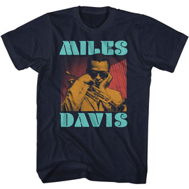 Miles Davis-Miles Davis Tri Color-Navy Adult S/S T-Shirt - Navy
