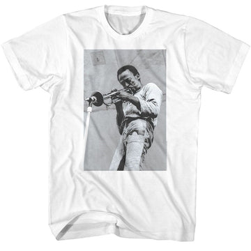 Miles Davis-Miles Davis Trumpet Into Mic-White Adult S/S T-Shirt - White