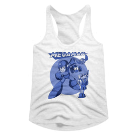 Mega Man-Megablues-White Ladies Slimfit Racerback-S - White