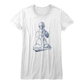 Mega Man-Blueprint-White Ladies S/S T-Shirt - White