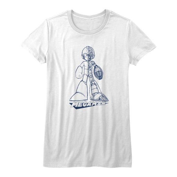 Mega Man-Blueprint-White Ladies S/S T-Shirt - White