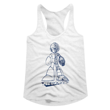 Mega Man-Blueprint-White Ladies Slimfit Racerback-S - White