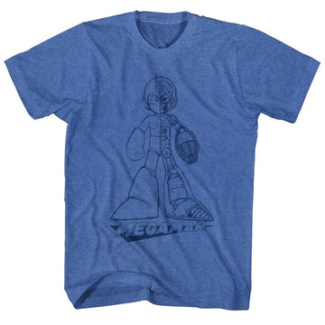 Mega Man-Blueprint-Royal Heather Adult S/S T-Shirt - Royal Heather