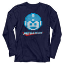 Mega Man-Megaface-Navy Adult L/S T-Shirt - Navy