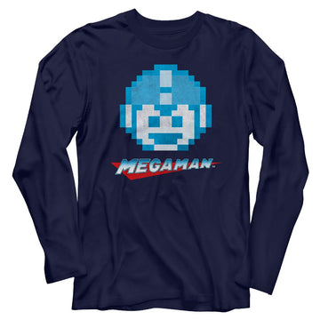 Mega Man-Megaface-Navy Adult L/S T-Shirt - Navy
