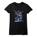 Mega Man-Collage Orange Beam-Black Ladies S/S T-Shirt - Black