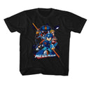 Mega Man Collage Orange Beam-Black Youth S/S T-Shirt-Xs (5-6) - Black
