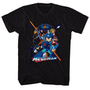 Mega Man-Collage Orange Beam-Black Adult S/S T-Shirt - Black