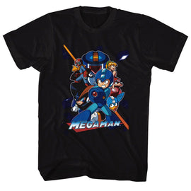 Mega Man-Collage Orange Beam-Black Adult S/S T-Shirt - Black