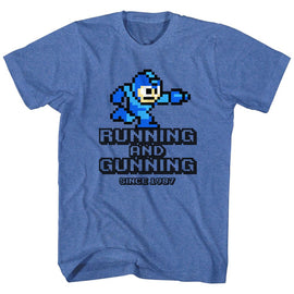 Mega Man-Running And Gunning-Royal Heather Adult S/S T-Shirt - Royal Heather