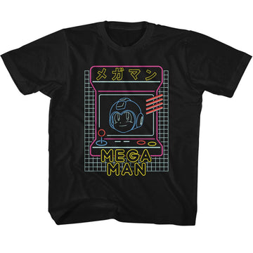 Mega Man-Mega Man Neon Arcade-Black Youth S/S T-Shirt (7-8) - Black