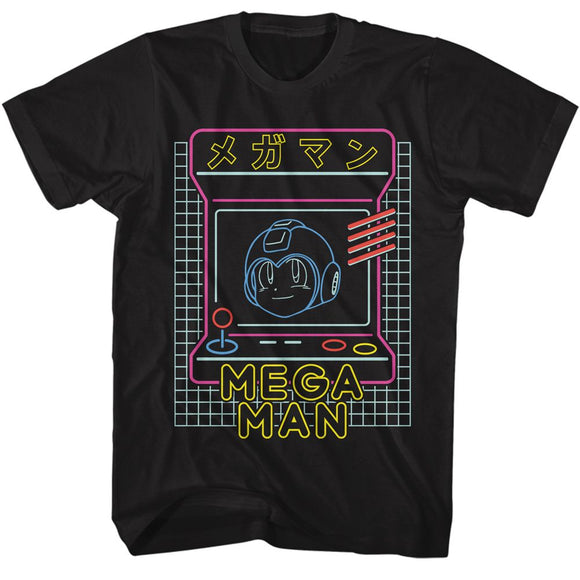Mega Man-Megaman Neon Arcade-Black Adult S/S T-Shirt - Black
