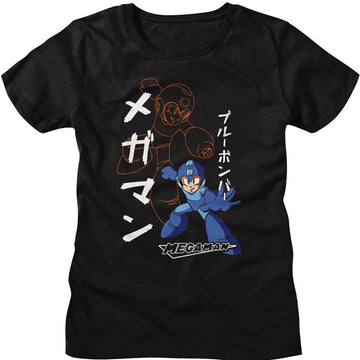 Mega Man-Mega Man Solid And Outline-Black Ladies Slimfit Racerback-S - Black