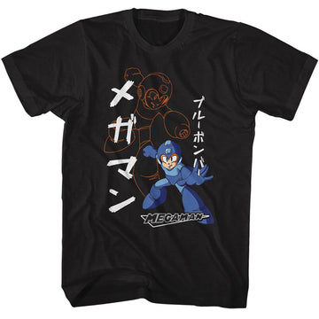 Mega Man-Mega Man Solid And Outline-Black Adult S/S T-Shirt - Black