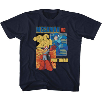 Mega Man-Mega Man Vs Protoman-Navy Youth S/S T-Shirt-Xs (5-6) - Navy
