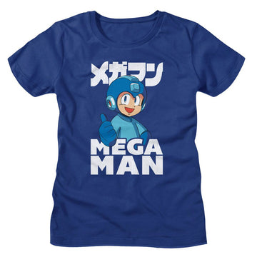 Mega Man-Mega Man Thumbs Up-Royal Ladies S/S T-Shirt - Royal