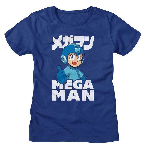 Mega Man-Mega Man Thumbs Up-Royal Ladies S/S T-Shirt - Royal