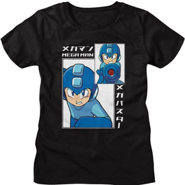 Mega Man-Mega Man Big And Small Rectangle-Black Ladies Slimfit Racerback-S - Black