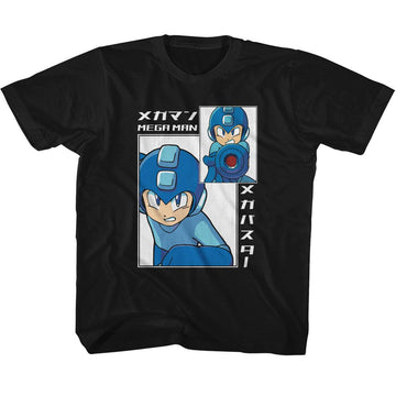 Mega Man-Mega Man Big And Small Rectangle-Black Youth S/S T-Shirt (7-8) - Black