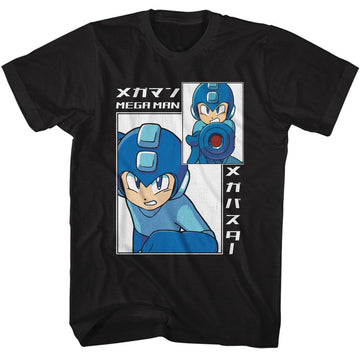 Mega Man-Mega Man Big And Small Rectangle-Black Adult S/S T-Shirt - Black
