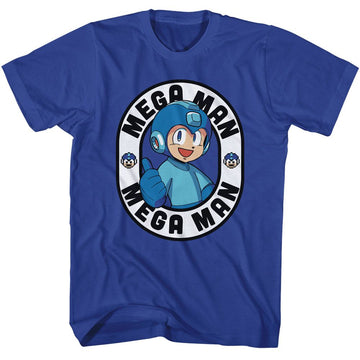 Mega Man-Mega Man Thumbs Up Oval-Royal Adult S/S T-Shirt - Royal
