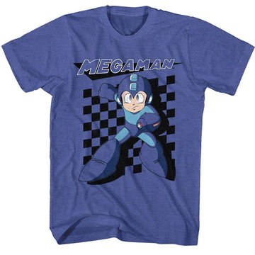 Mega Man-Mega Man Checkered-Royal Heather Adult S/S T-Shirt - Royal Heather