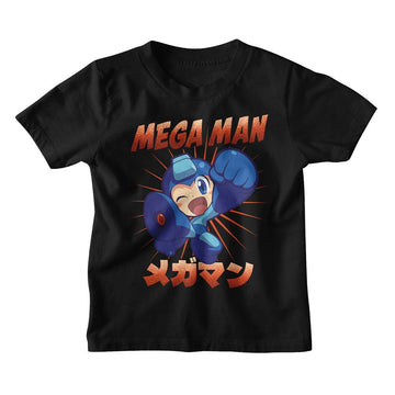 Mega Man-Mega Man Kick-Black Youth S/S T-Shirt (7-8) - Black