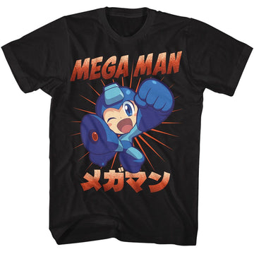 Mega Man-Mega Man Mega Kick-Black Adult S/S T-Shirt - Black