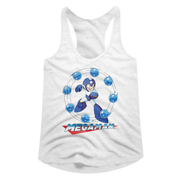 Mega Man-Water Shield-White Ladies Slimfit Racerback-S - White