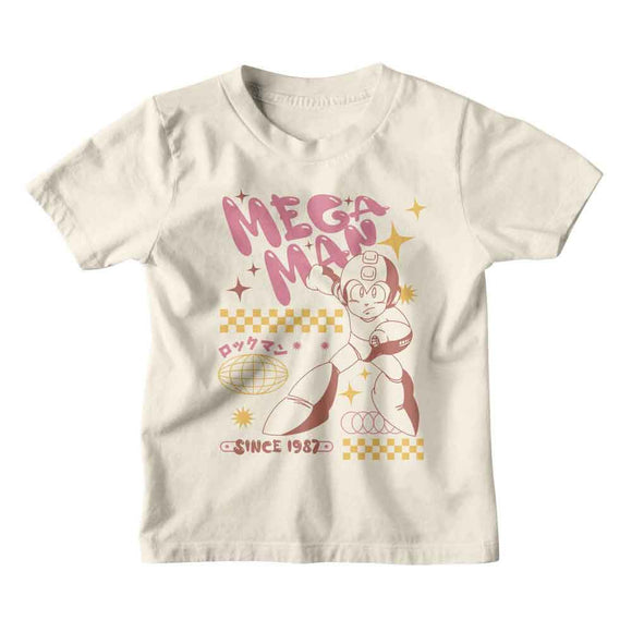 Mega Man-Mega Man Bubble Letters-Natural Youth S/S T-Shirt (7-8) - Natural