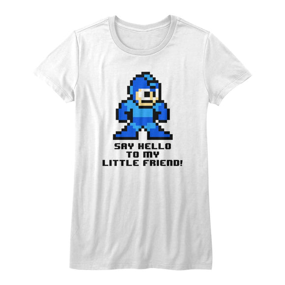 Mega Man-Say Hello To My Little Friend-White Ladies S/S T-Shirt - White